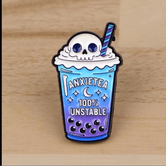Accessories - Anxietea 100% Unstable Bubble Tea Enamel Pin - Blue & Purple